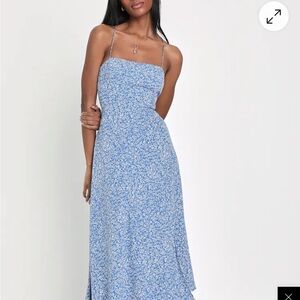 Lulu's Blue and White Floral Midi Dress